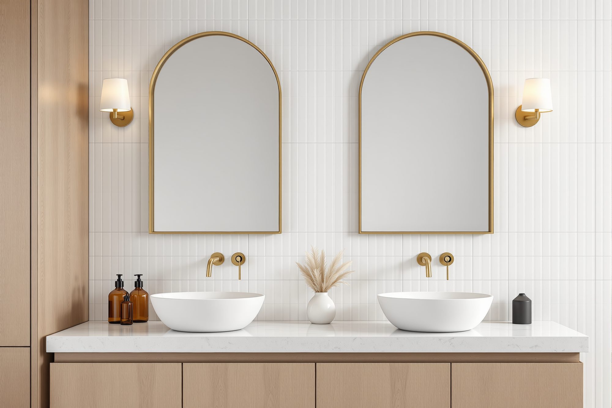 Bright double vanity bathroom after a deep clean, Burleigh Heads, Gold Coast, The Old School Cleaning Co.