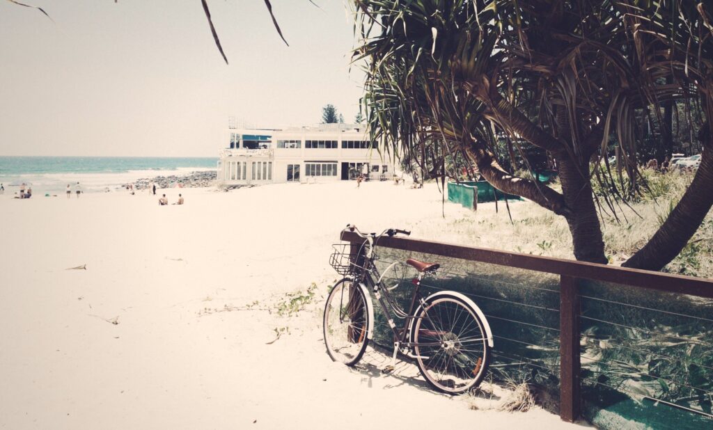 bicycle beach railing in Burleigh Heads, Gold Coast. The Old School Cleaning Co.