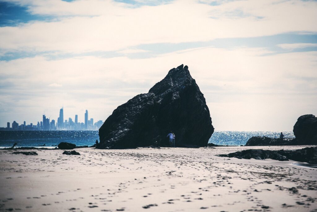 beach rocks city view in Currumbin, Gold Coast. The Old School Cleaning Co.