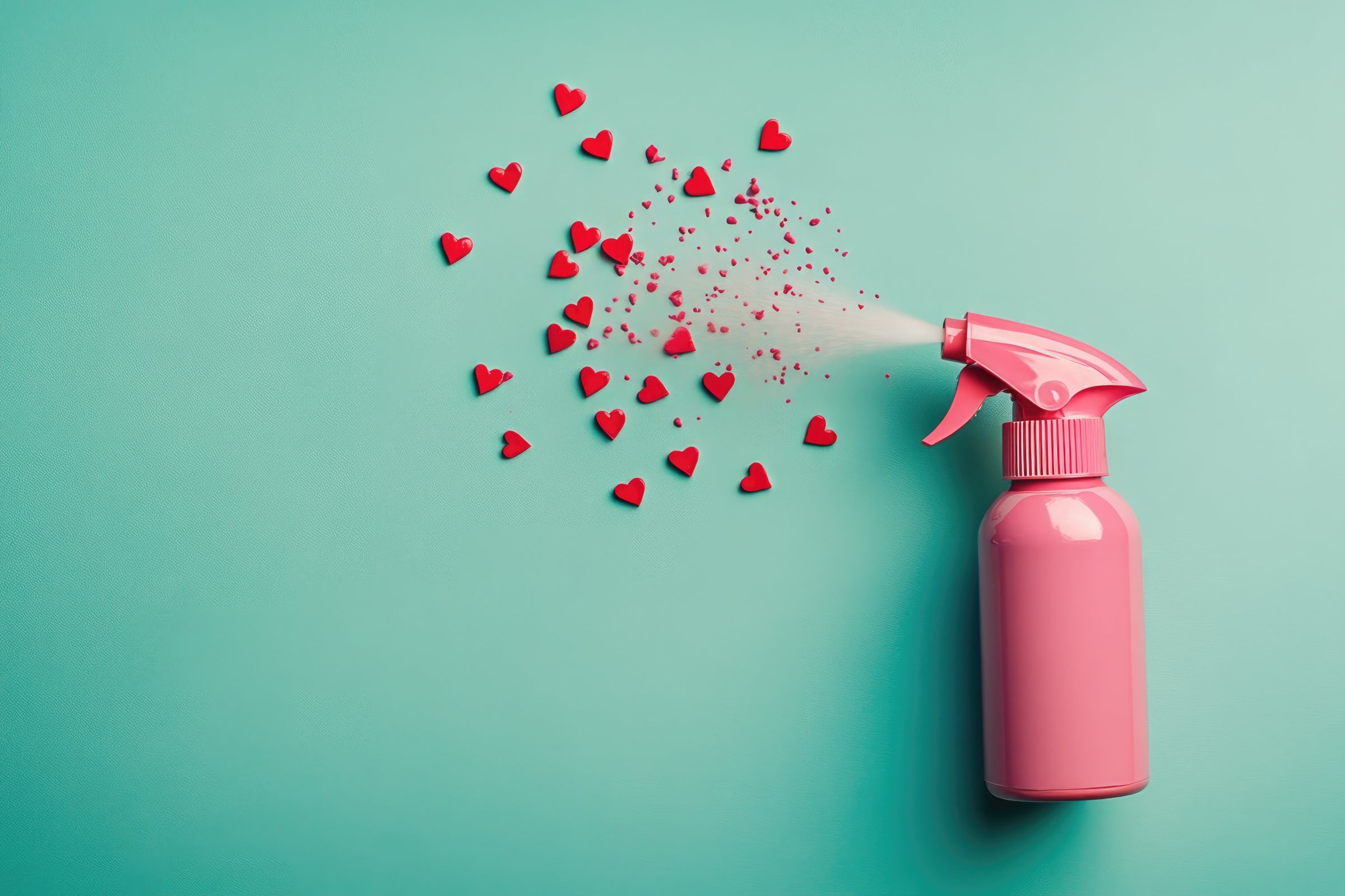 Pink spray bottle hearts cleaning quote, The Old School Cleaning Co.
