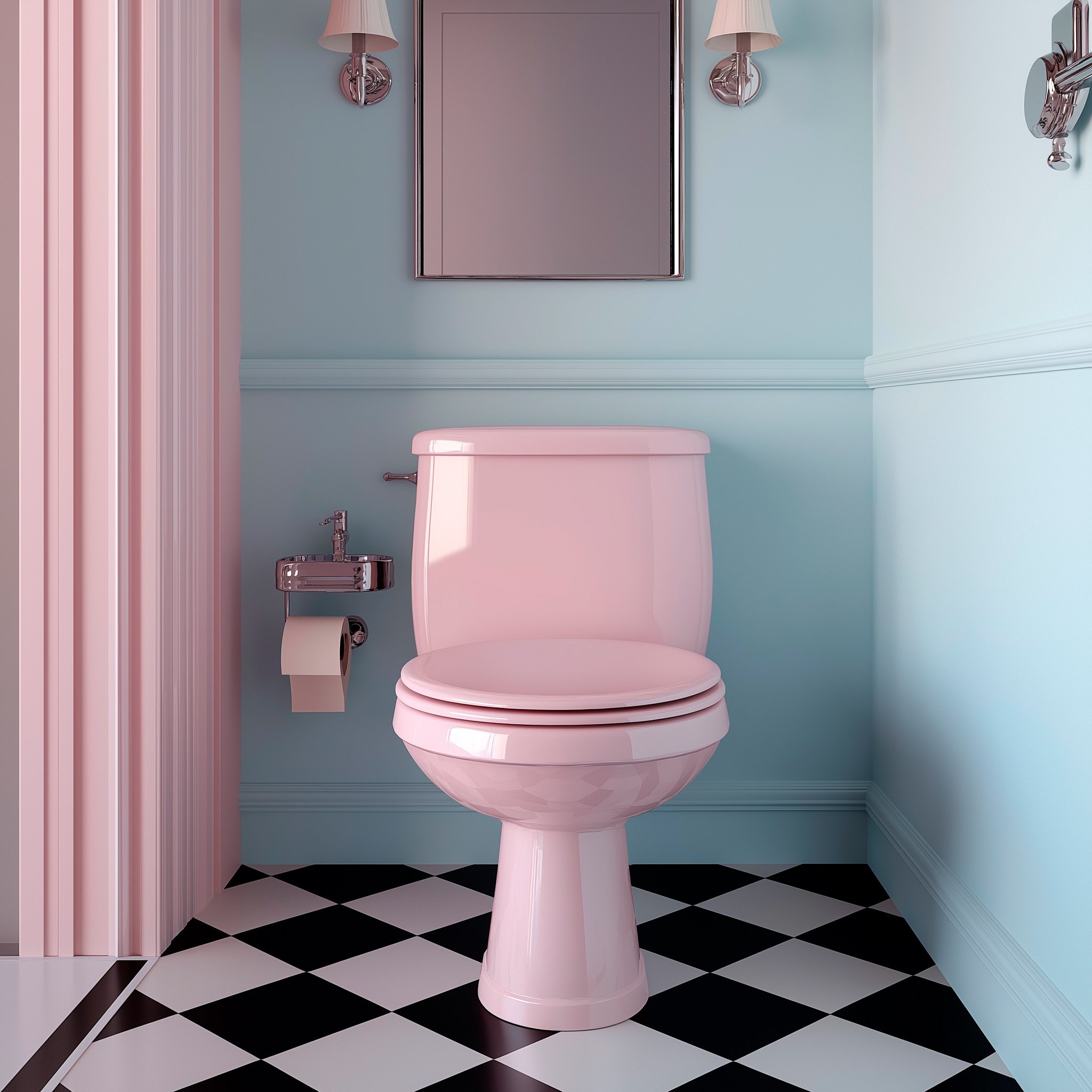 Sparkling retro bathroom with gold tapware and black and white tiles, quality cleaning Gold Coast