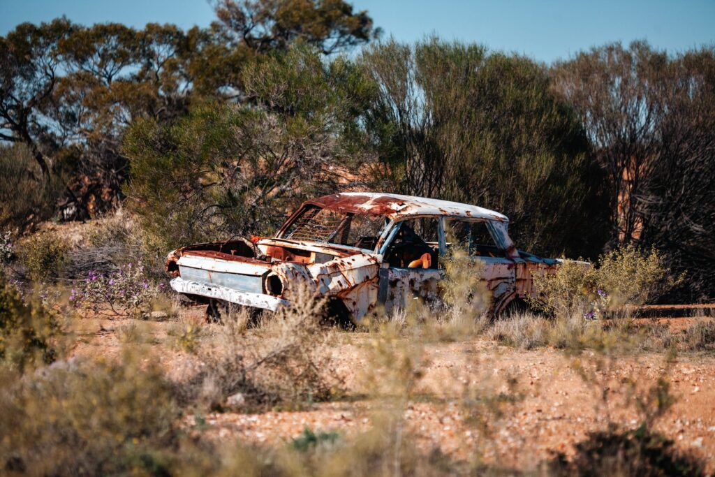 Rusty old car in the bush, Guanaba, Gold Coast hinterland