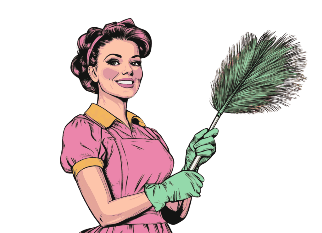 Vintage illustration cleaner feather duster, The Old School Cleaning Co.