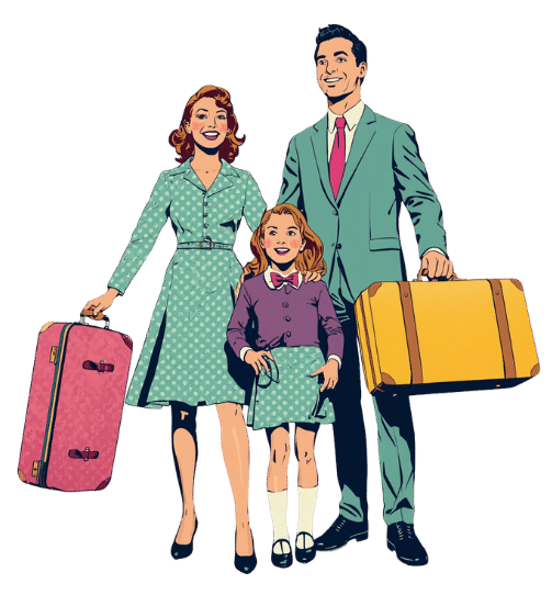 Vintage illustration holiday family airbnb cleaning, The Old School Cleaning Co.